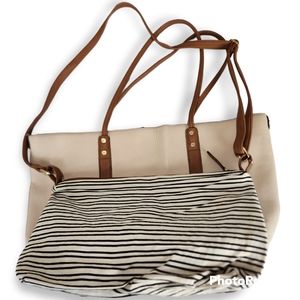 A+ 2 in 1 convertible brown and cream crossbody totebag